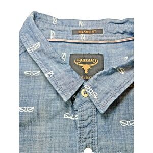 Buffalo Sunglasses Print Short Sleeve Button Down Shirt Men's XXL Relaxed Fit